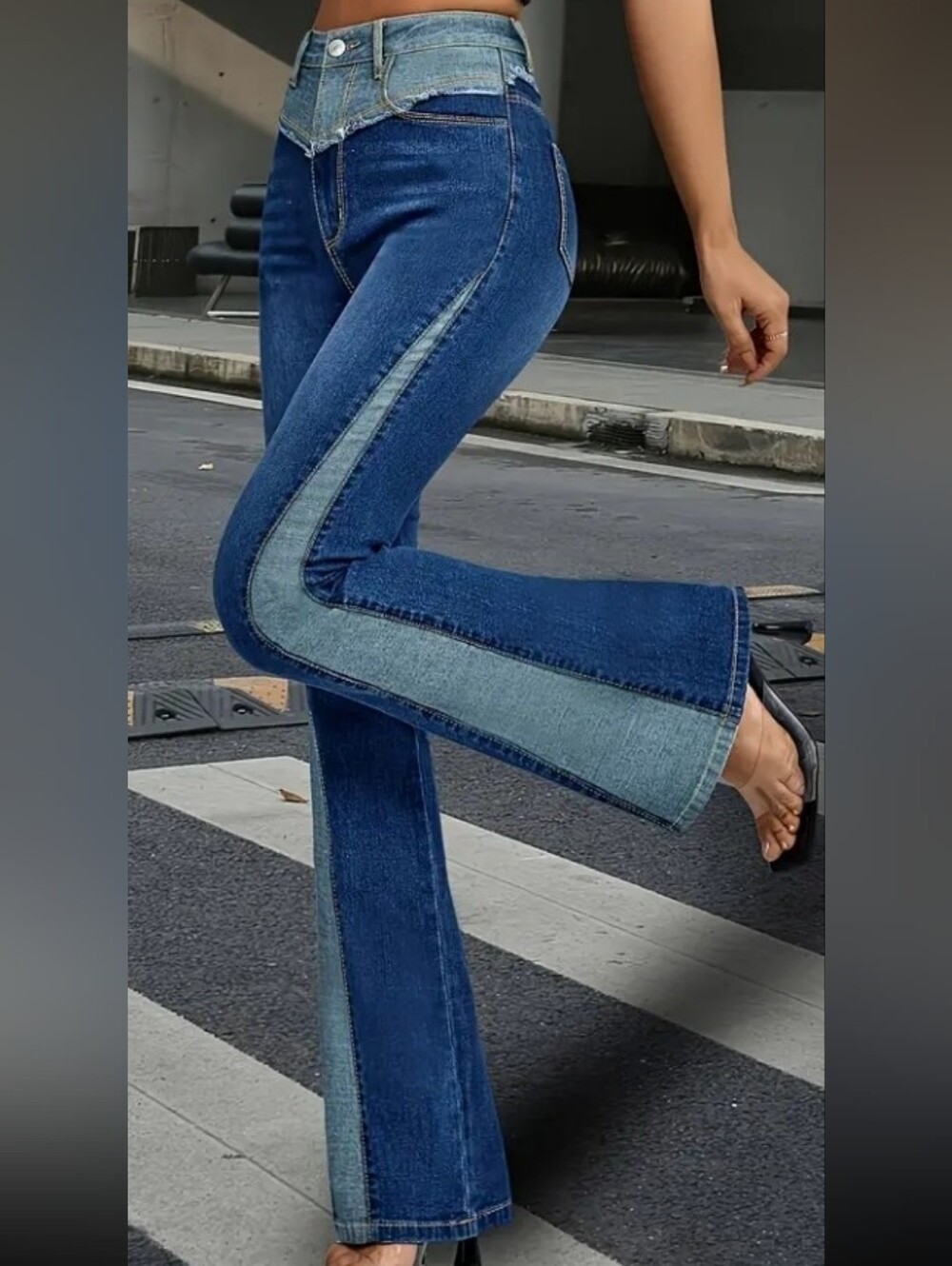 High-Waist Two-Tone Blue Jeans for Women NWOT